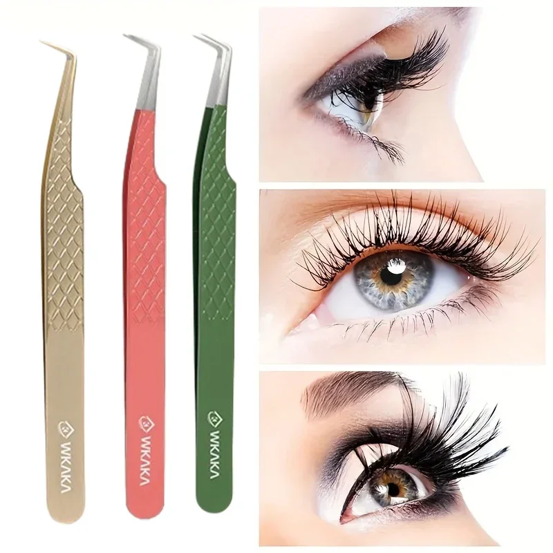 Professional Fiber Tip Lash Tweezers - High Precision Diamond Grid Texture, Anti-Slip 7-Shape Eyelash Extension Tweezers Women