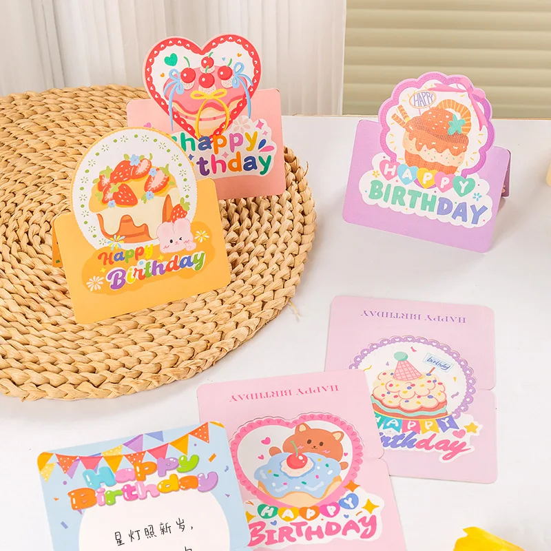 

10Pcs Creative 3D Cartoon “Happy Birthday” Greeting Cards Children's Birthday Cards with Envelopes Message Card Handmade Gift