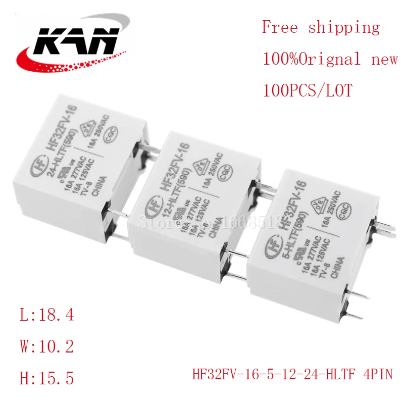 

Free shipping 100pcs relay HF32FV-16-5-HLTF HF32FV-16-12-HLTF HF32FV-16-24-HLTF 5VDC 12VDC 24VDC 16A 277VAC 4PIN Original New