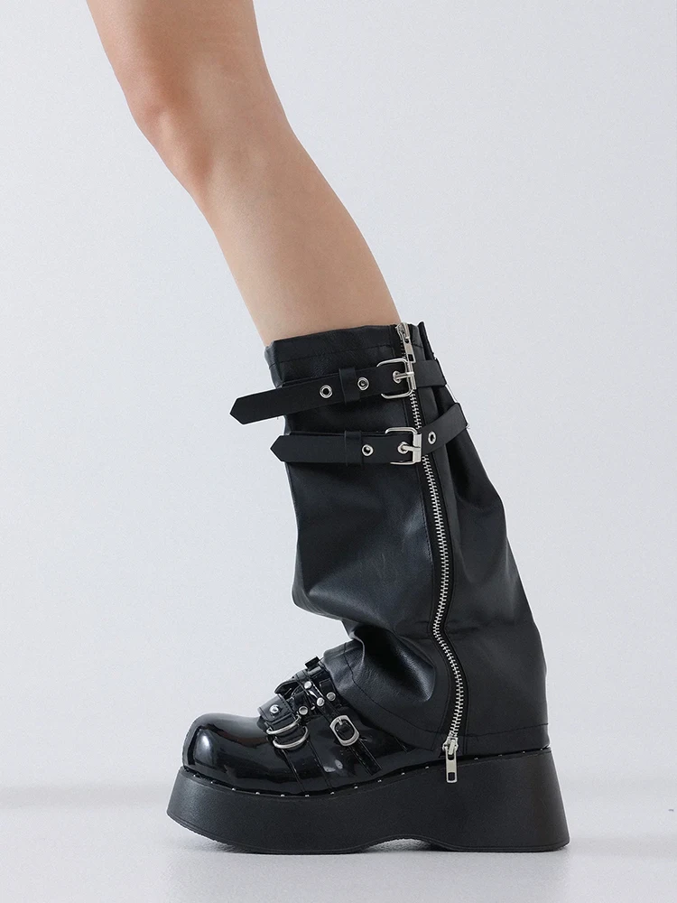 REDDACHiC Irregular Zipper Leg Warmers ICON Punk Retro Leather Black Belted Long Boots Covers Harajuku Grunge Emo Women Clothes view 3