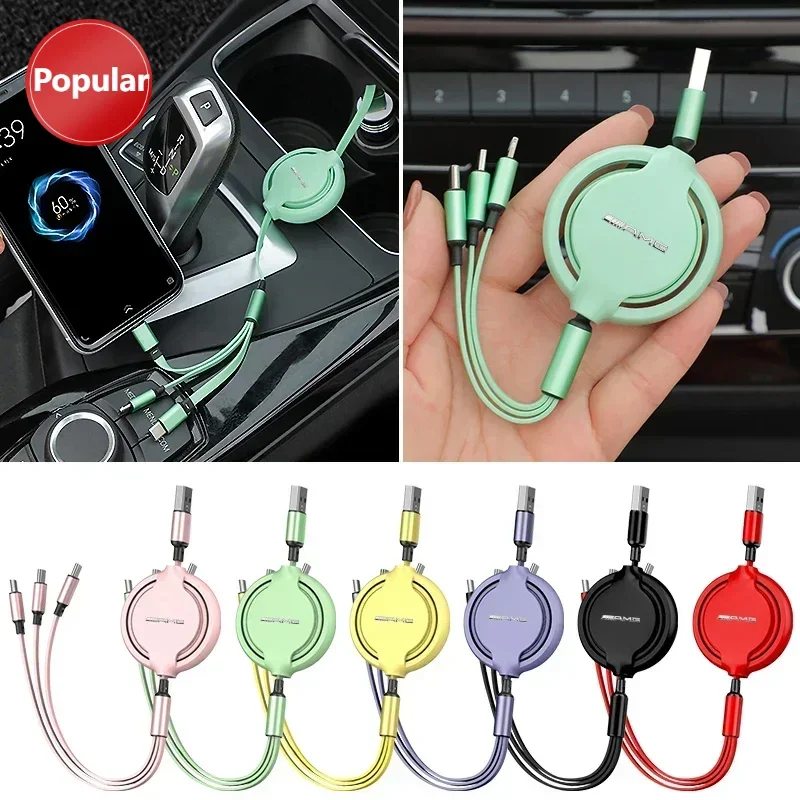 

# Выдвижное зарядное устройство 3 в 1, кабель Micro USB Type-C для Mercedes Benz AMG GLE GLS CLS GLC CLA GLA, аксессуары