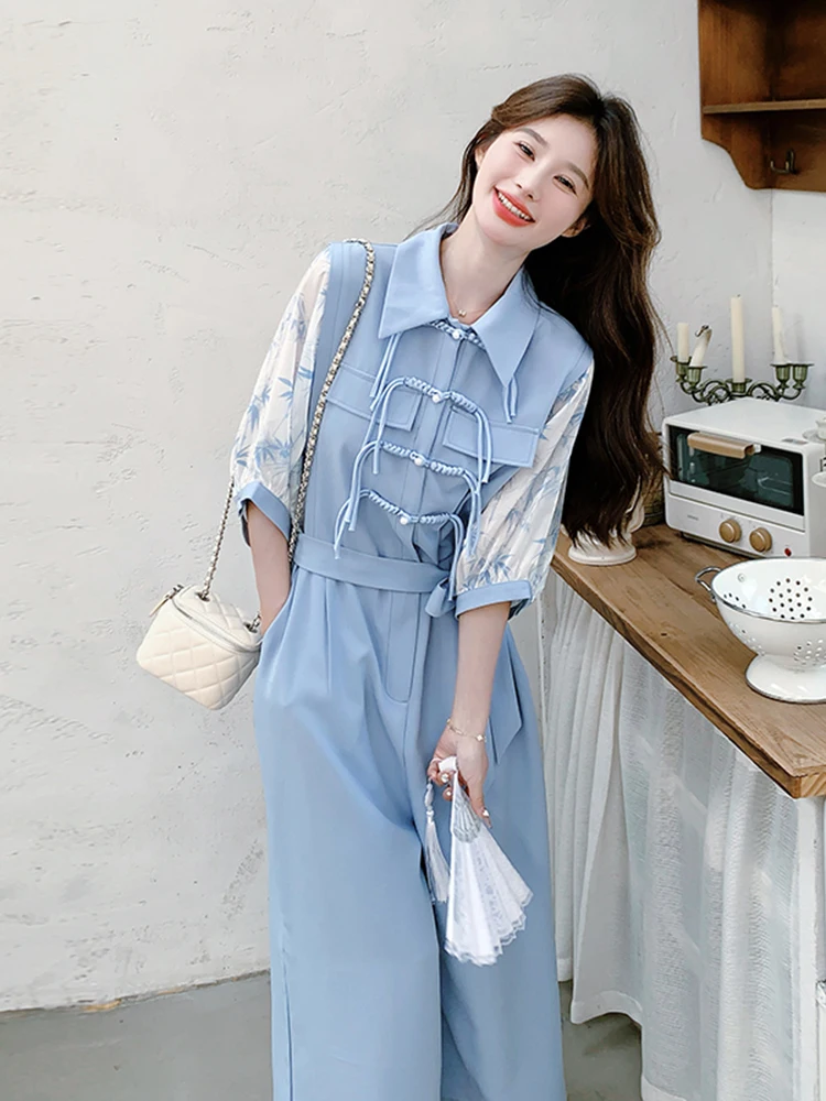 

Новые женские летние тонкие брюки-комбинезон 2026 года в китайском национальном стиле, элегантные, высококачественные, с пуговицами