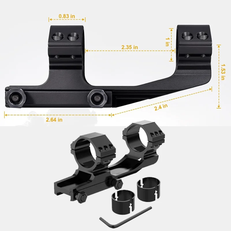スコープマウント 1インチ/30mm リングマウント、20mmレールウィーバーピカティニーベースに適合、カンチレバーフォワードデュアルリング、狩猟、おもちゃの銃アクセサリー