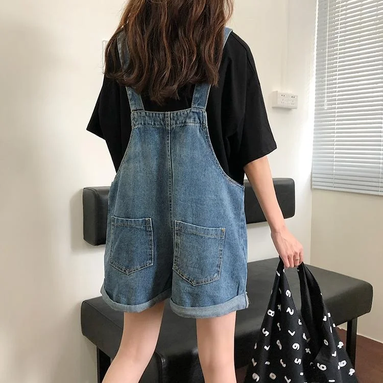 Overol de Mezclilla para Mujer, Plones Cortos Casus de Cintura Alta y Pierna Ancha, Primavera Verano, Tela de Jeans Az...