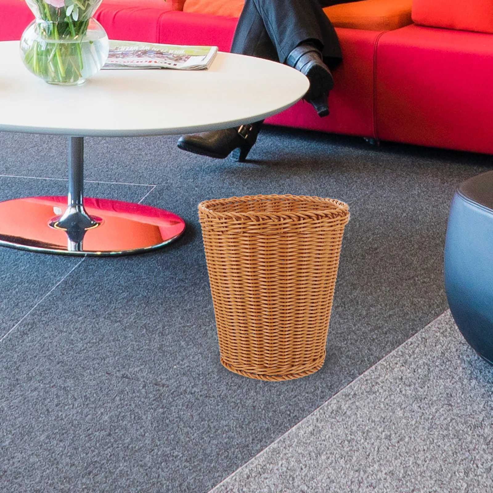 

Woven Trash Basket Pastoral Style Storage Container Home Decor Sundries Organizer for Bathroom Kitchen