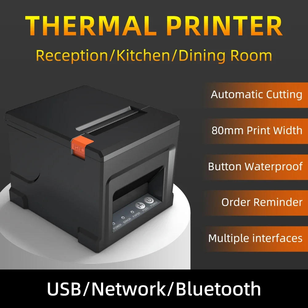 HZTZ 80mm Thermal Receipt Printer HZ-8360 Automatic Cutter Restaurant Kitchen POS Printer USB LAN Bluetooth