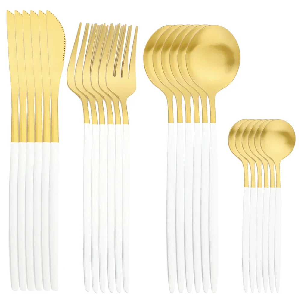 24 stücke Gold Geschirr Sets Edelstahl Besteck Messer Tee Gabel Kaffee Löffel Besteck Spülmaschinenfest Abendessen Küche Geschirr