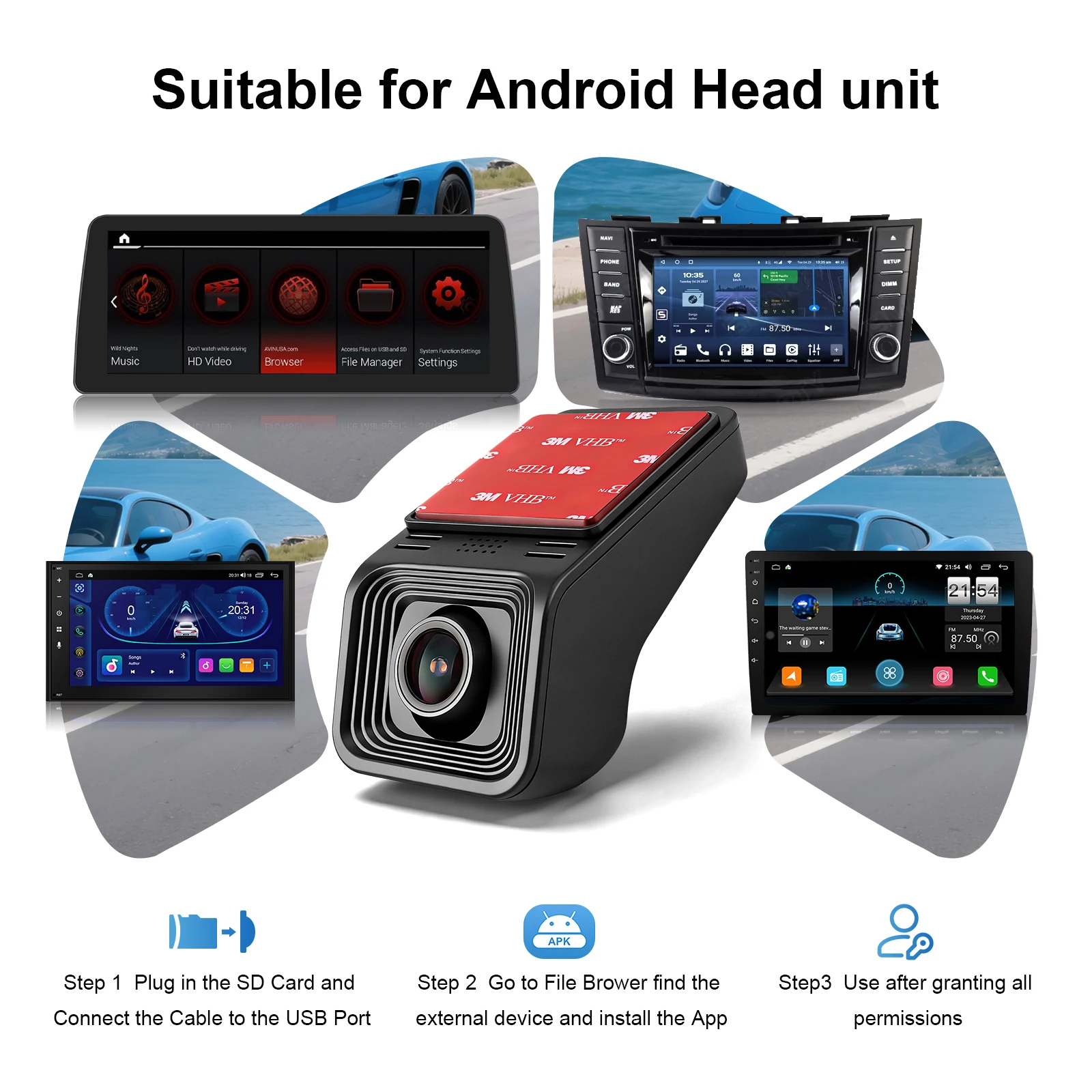 Ezonetronics USB Frontkamera Universelle Auto-DVR für Android-Systeme mit ADAS Stecker für SD-Karte