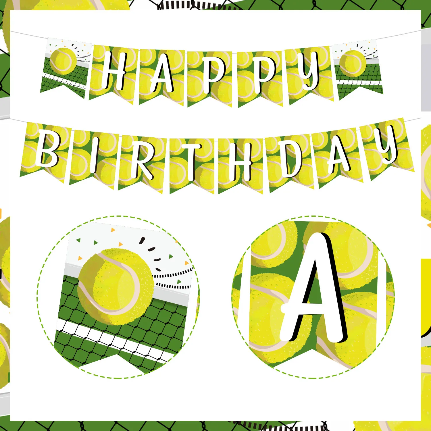 Happy Birthday Banner for Men and Boys, Birthday Banner, Player Garland, Bunting Supplies, Tennis Ball Party Decor