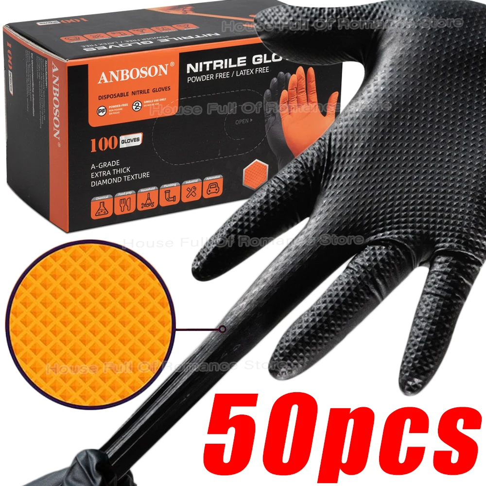 Heavy Duty Nitrile Gloves 8Mil Extra Thick Mechanic Home Garden Disposable Glove with Textured Grip Antislip Safety Work Gloves