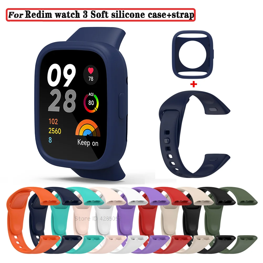 

Silicone Strap + Silicone Cover For Xiaomi Redmi Watch 3 Wrist Strap Wristbands For Redmi watch 3 Bracelet Replacement Bumper