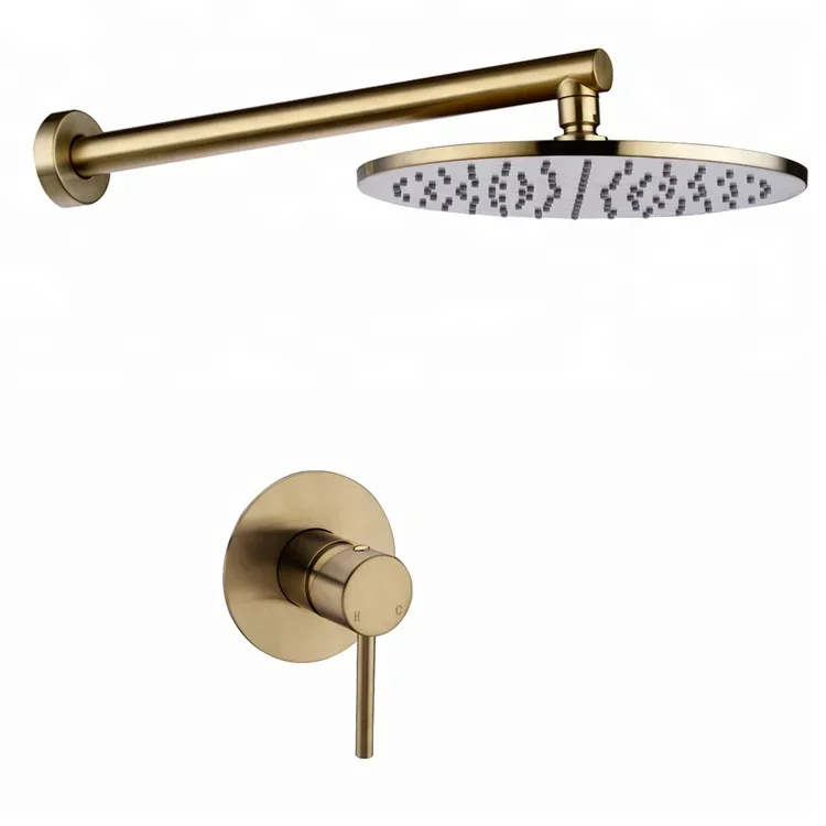 YYHC-Brushed Gold Solid Brass Bathroom Shower Set Shower System Mixer Water Set 8-10 Inch Rain Shower