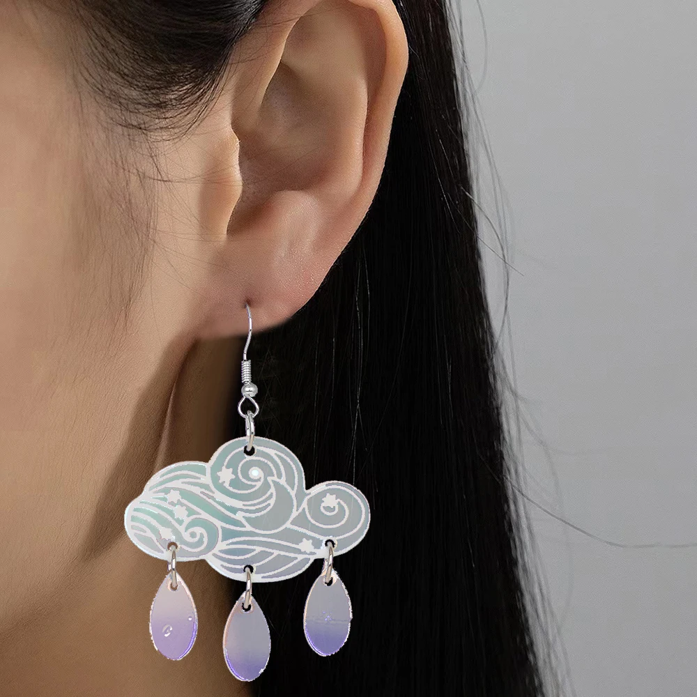 Unique Cute Creative Clouds Water Droplets Dangle Drop Earrings Acrylic Weather Raindrops Stud Earrings for Women Jewelry Gifts