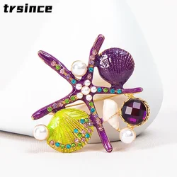 Exquisite Lady Colorful Shell Starfish Brooch Unisex Clothes Accessories for Banquet Vintage Jewelry Pins Luxury Badges