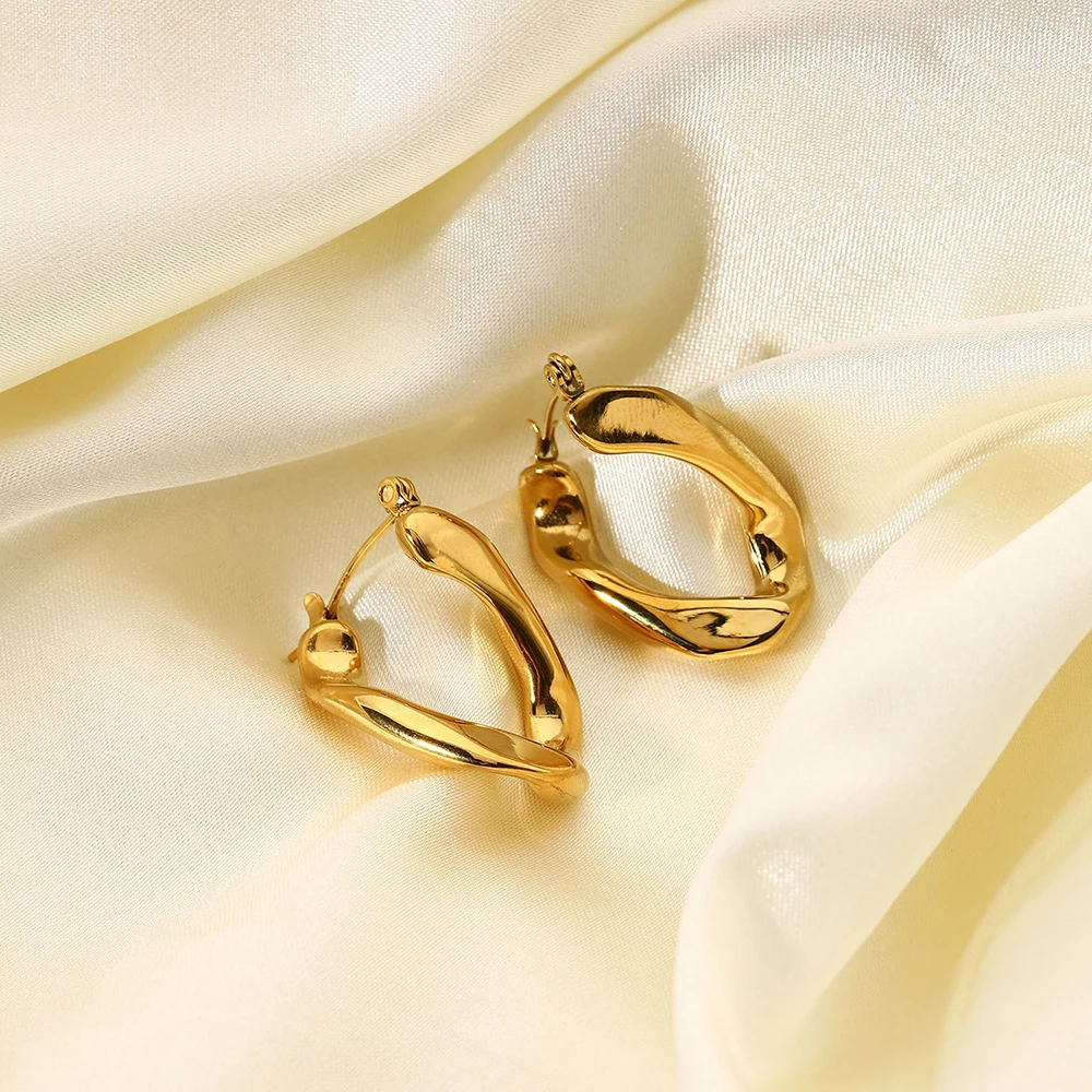 New Chunky IP 18K Gold Plated Stainless Steel Bold Cuban U Twisted Hoop Earrings for Women Tarnish Free Jewelry Gift