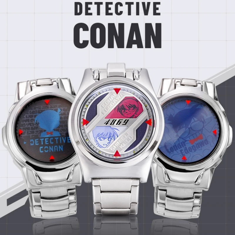 Genuine Anime Detective Conan Laser Clamshell Quartz Watch Waterproof Cosplay Character Shinichi For Boy Children Gifts Xmas