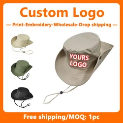 Custom Embroidery Quick Drying Fisherman Hat for Men and Women Bucket Cap Wholesale Design Print Big Brim Climbing Fishing Cap