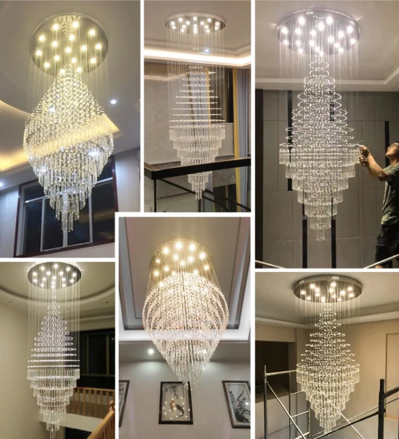 duplex Crystal Chandelier Villa living room staircase decorative lighting can be customized 110v220v