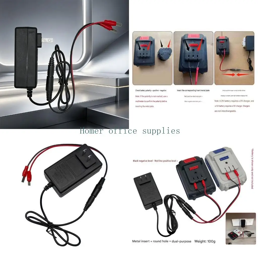 K43B 21V Battery Pack US Plugs Wall with DC5.5X2.5Mm Barrels Connectors, Polarity Marked Leads for Workshop Use