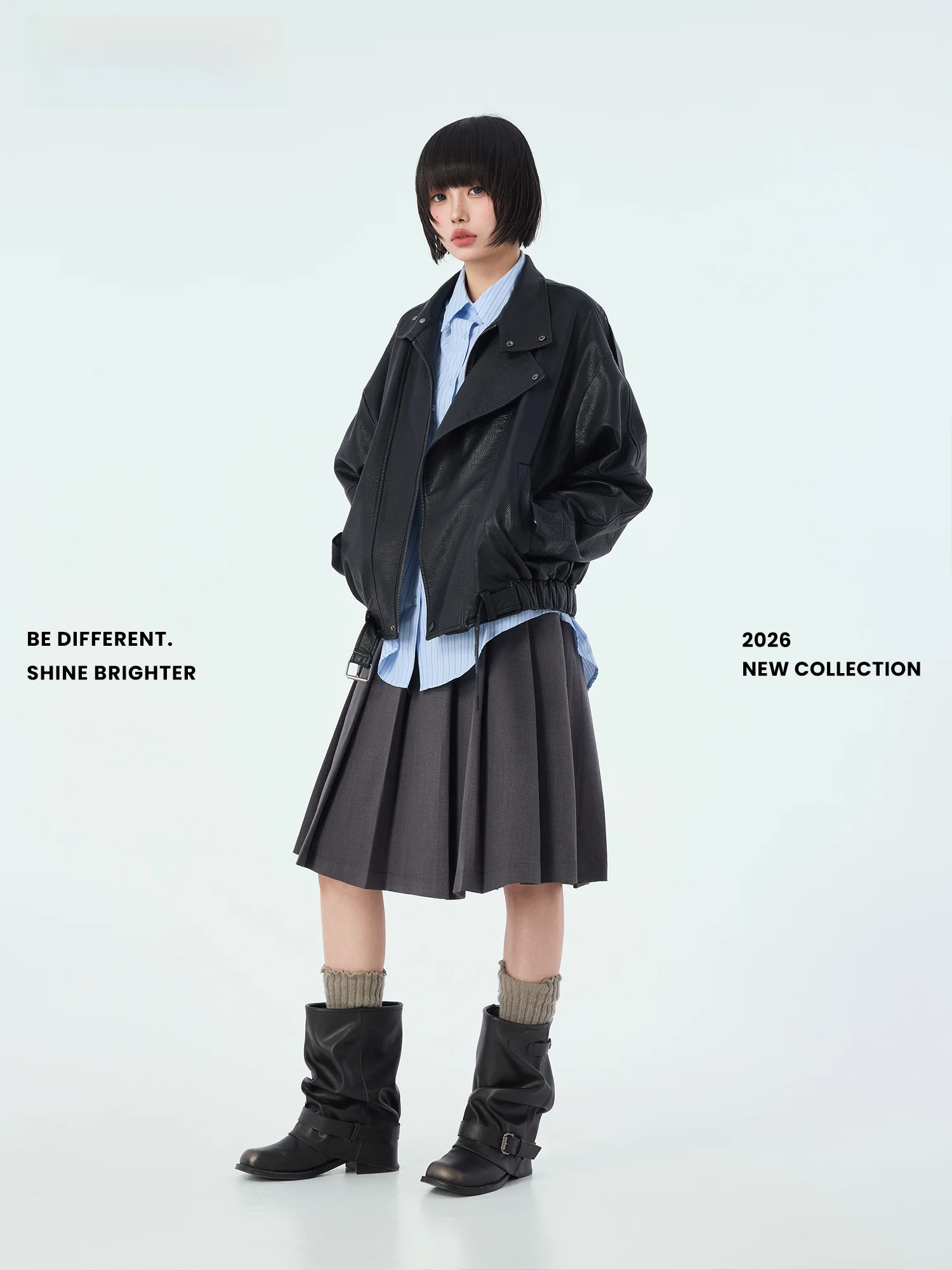 Chaqueta de cuero PU Didimax Spring New Bla para mujer, estilo motociclista, abrigo corto funcional con cremallera de manga larga