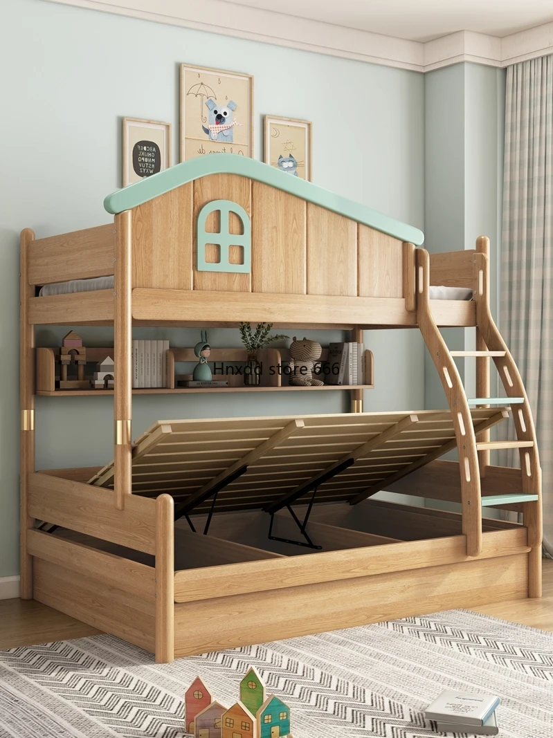 All solid wood children's high and low two-layer mother and child bed