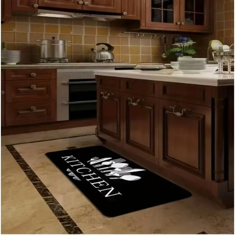 VIKAMA Non Slip Kitchen Long Floor Mat, Fork Spoon Knife Pattern Runner Rug, Washable Carpet for Kitchen Home Decoration