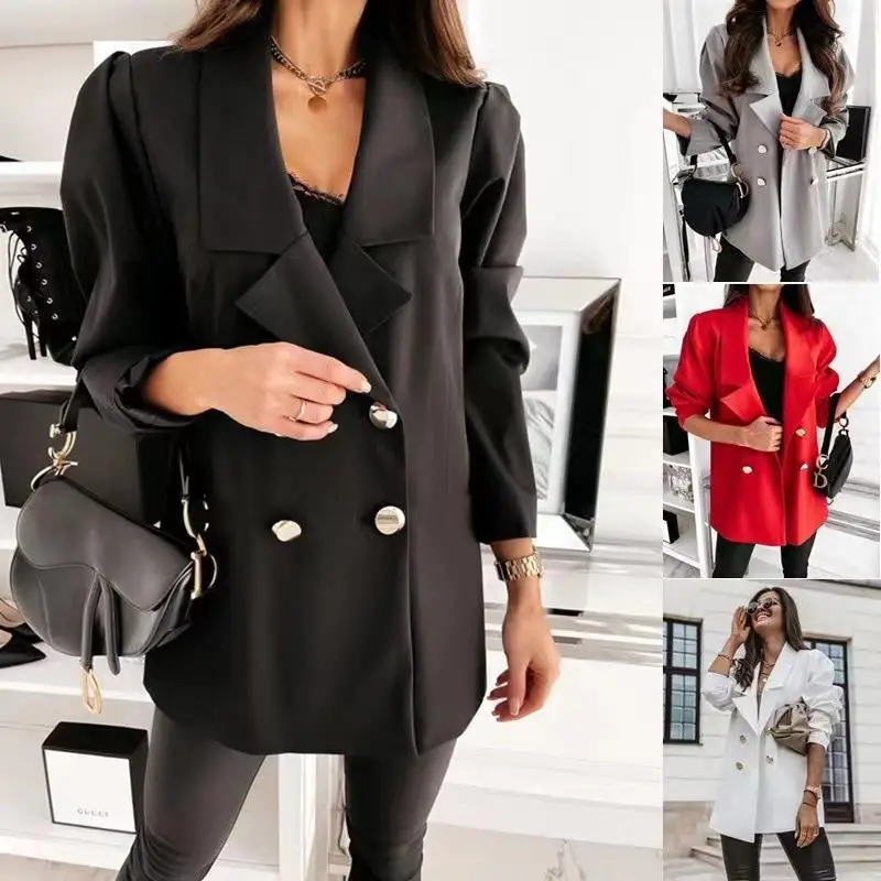 

Women's Polyester Long Sleeve Lapel Style Small Suit Jacket Loose Fit Regular Sleeve Length Mid-Length Pure Color