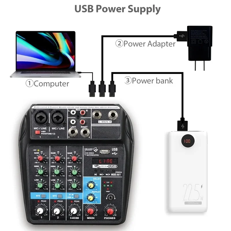 Bluetooth sound card digital small 4-way mixer professional stage live usb mini mixer