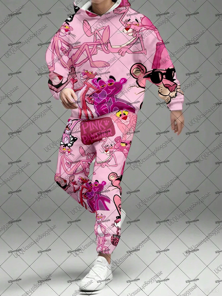 

Осенне-зимние мужские спортивные костюмы, толстовки с принтом розовой пантеры + длинные брюки, комплекты уличной одежды, повседневные костюмы, мужская одежда большого размера