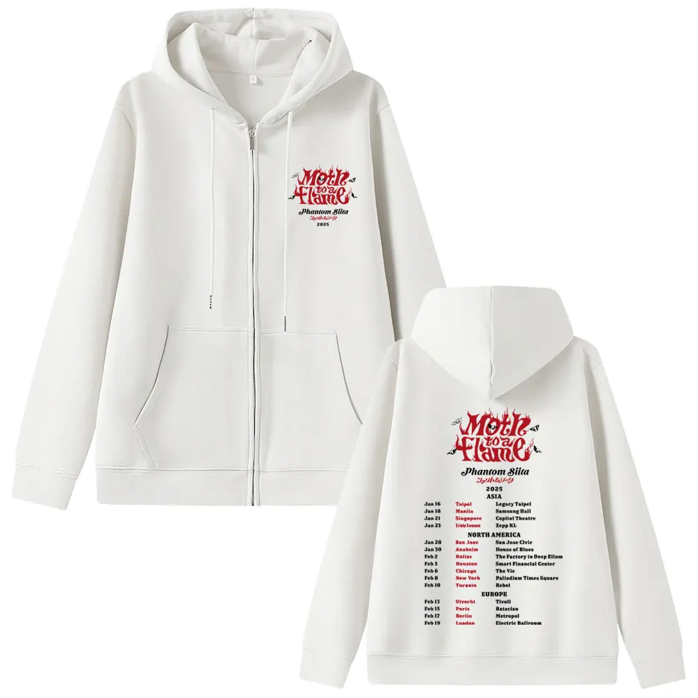 Ado Moth To A Flame Phantom Siita 2025 قلنسوة بسحاب للرجال والنساء موضة يابانية موسيقى البوب ملابس الشارع الشهير الذكور خمر زمم هوديس