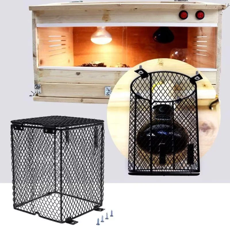 1PC Reptile Heater Guard Heating Lamp Mesh Cover Anti-scald Lampshade Ceramic Light Bulb Protector Cylinder/ Square Shaped