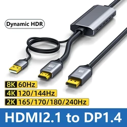 HDMI2.1 to DP1.4 Conversion Cable Includes Chip Supports 8K HD Picture Quality Resolution Dynamic HDR HDMI to DP Adapter for PS5