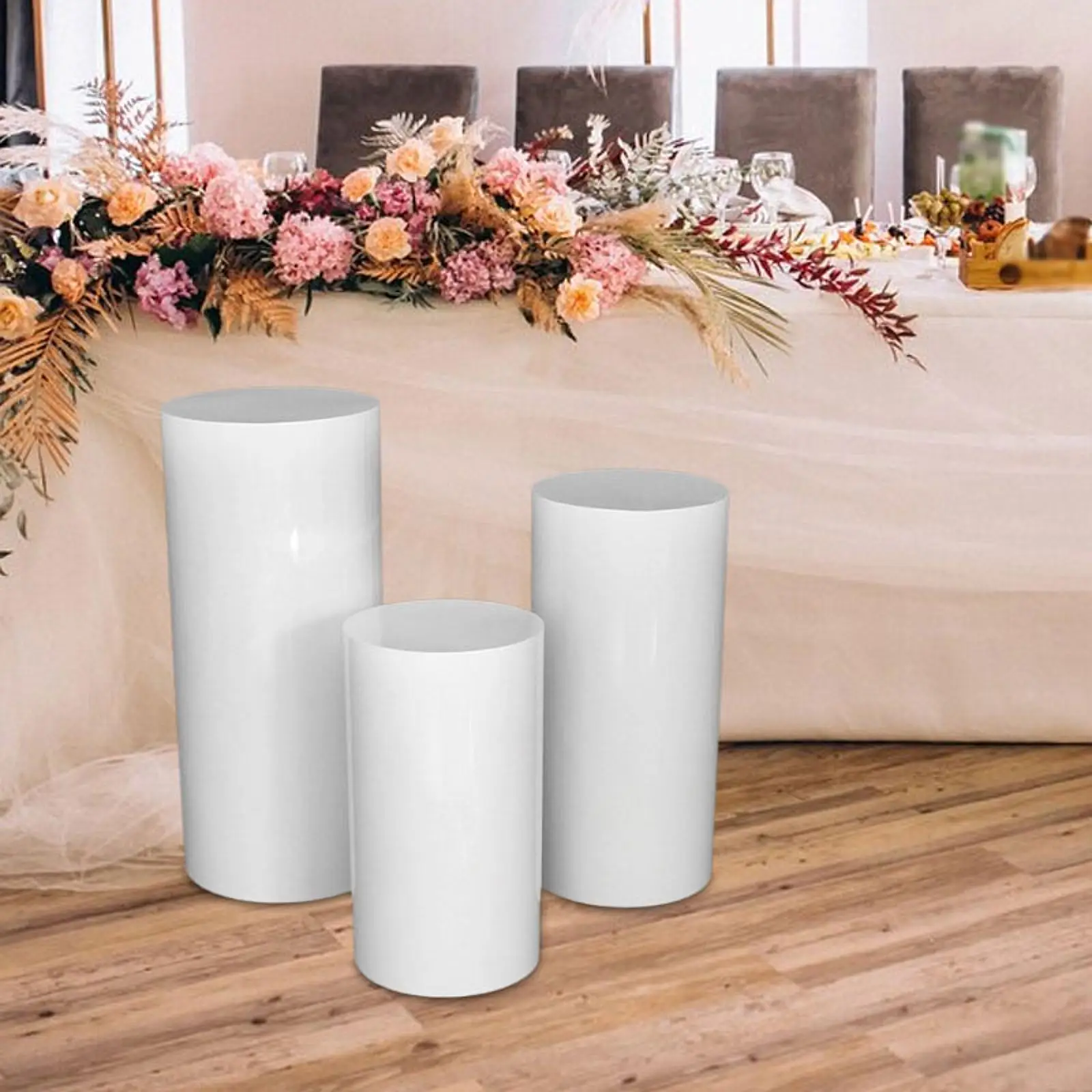 3Pcs Cylinder Plinth Pillars Cake Stand Table Round Display Pedestals for Engagement Anniversary Wedding Ceremony Thanksgiving