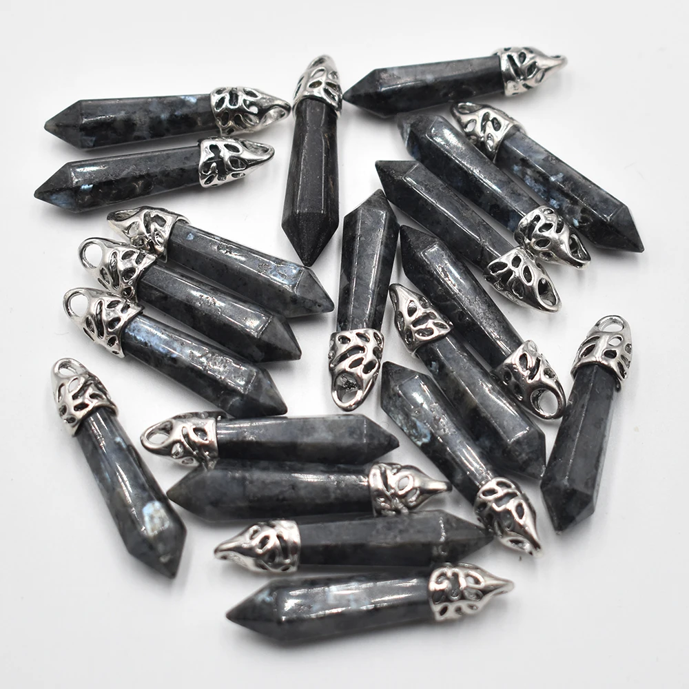 

Fashion quality natural Black Labrador stone pillar charms pendants 10x32mm for jewelry making 24pcs/lot wholesale free shipping