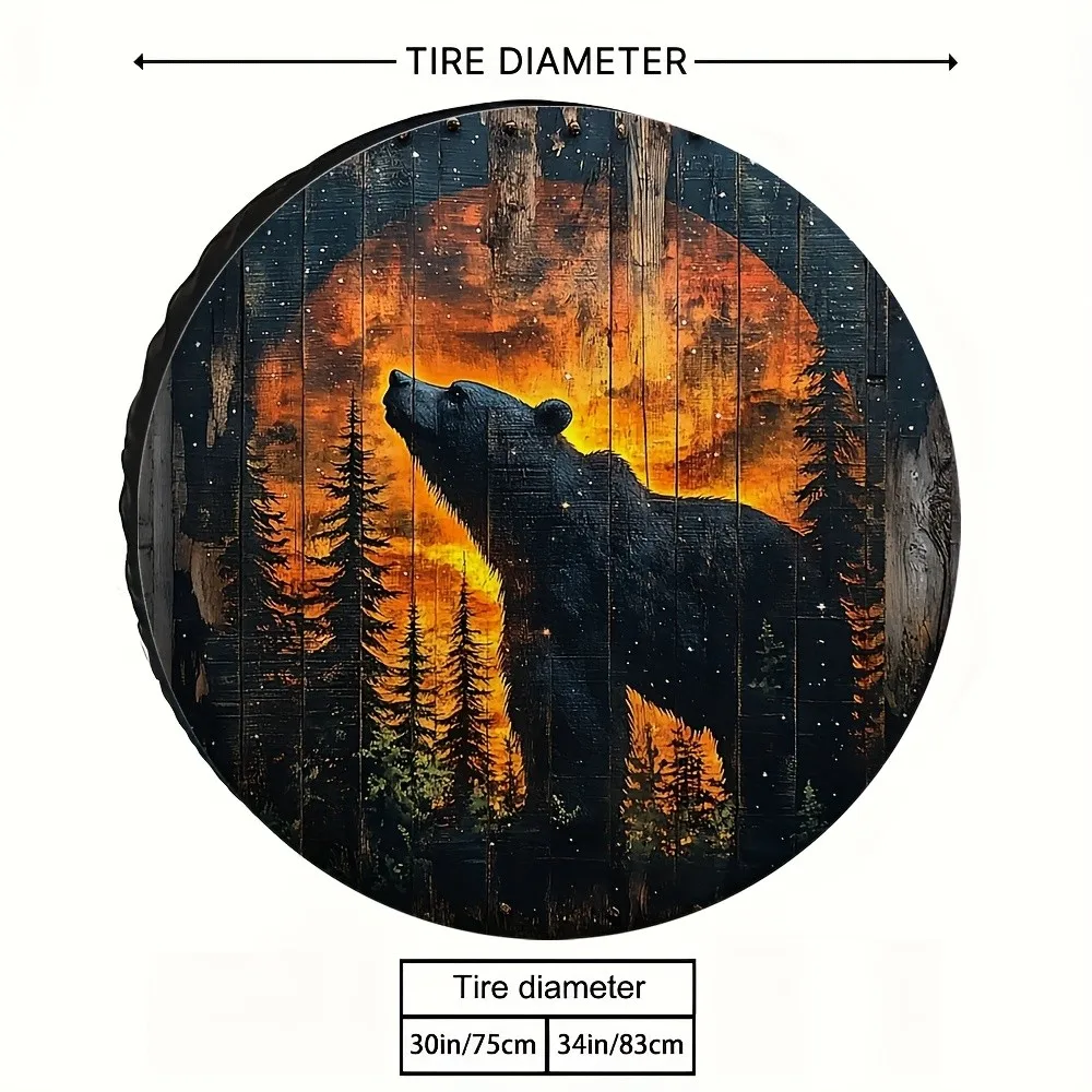 Country Style Bear Silhouette Spare Tire Cover for RV SUV Trailer Camping Vehicle, Durable Polyester Tire Protector