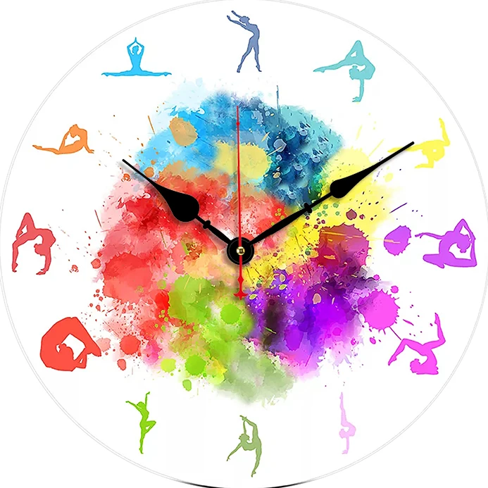 Yoga Art Colorful Wall Clock Kitchen Decor Wall Art Silent Non Ticking Large Round Wall Clocks For Living Room Bedroom Office