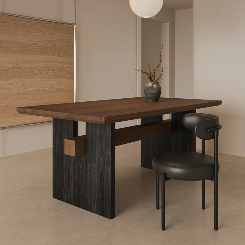 

solid wood dining table and chairs household large board rectangular retro living room desk tea table