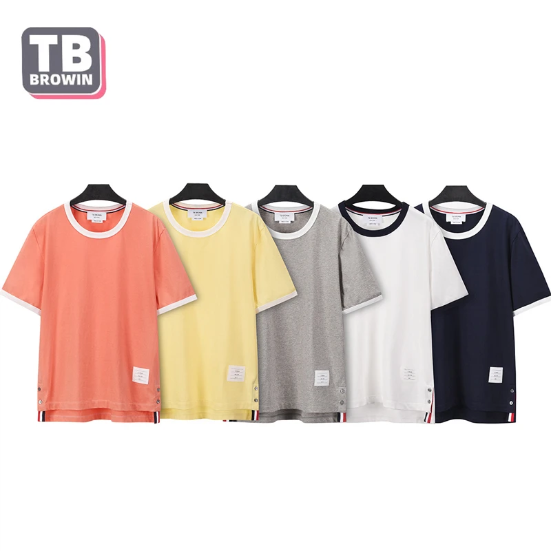 TB BROWIN Thom Men's Luxury T-shirt Y2K Clothes Four-bar Stripe Cotton Breathable Short-Sleeved Korean Casual Bottoming Shirt