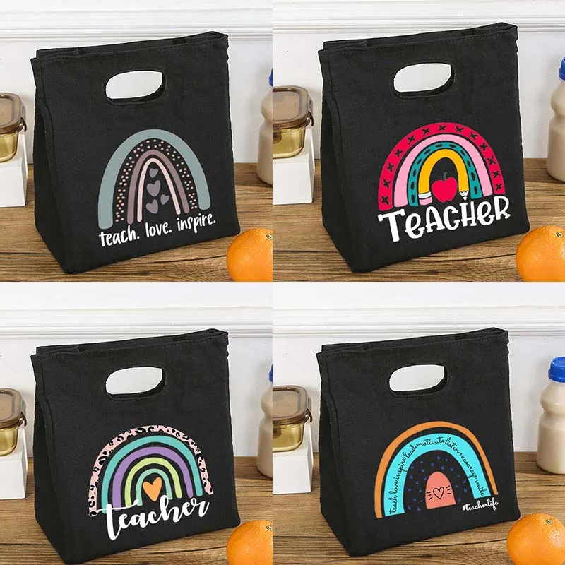 

Rainbow Teacher Functional Cooler Lunch Bags Portable Insulated Canvas Bento Box Tote Thermal School Food Storage Bag Best Gifts