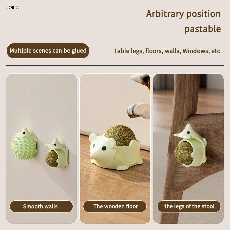 Catnip Hedgehog Wall Sticker Toy 360° Rotating Cat Lick Mat BPA Free Removable Mint Ball Aid Digestion Teeth Health Fresh Breath - view 6