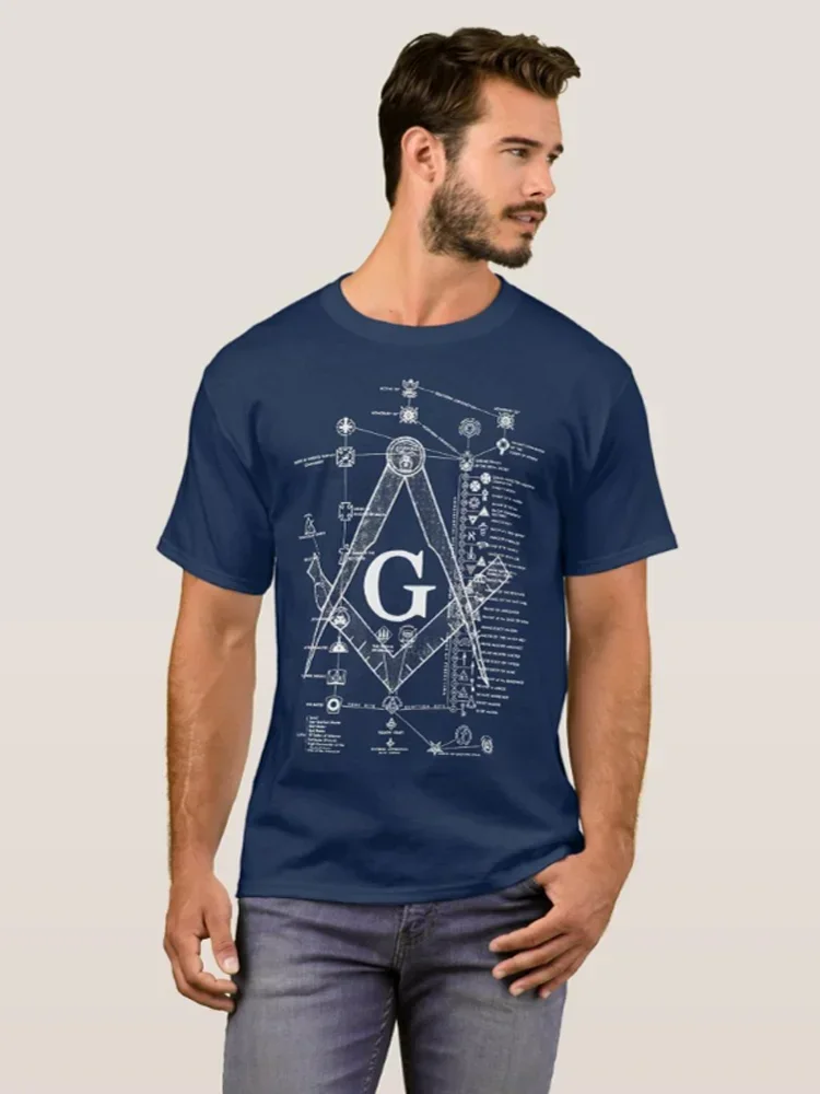 Structure of Freemasonry Freemason Square & Compasses Symbol Masonic T-Shirt 100% Cotton O-Neck Short Sleeve Casual Mens T-shirt