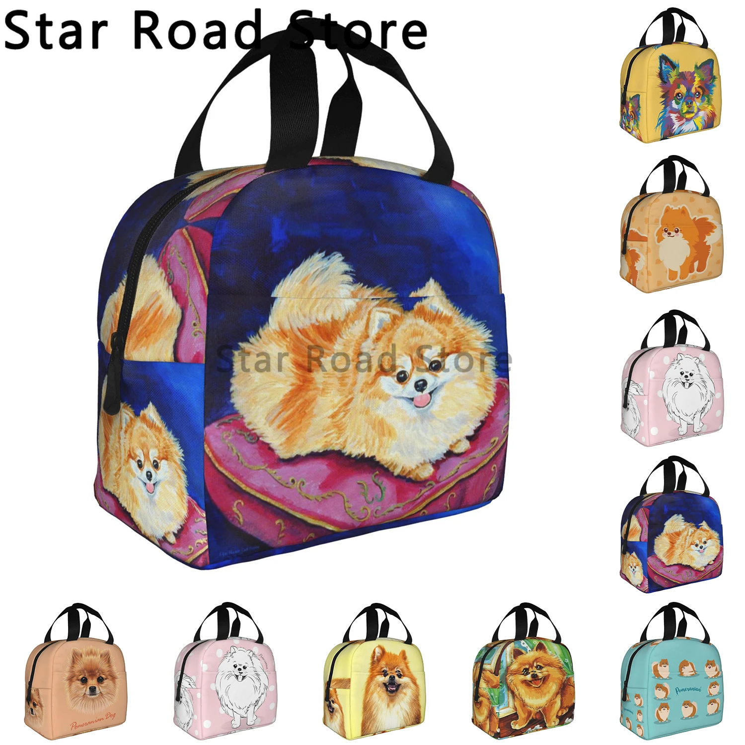 Pomeranian Dog Insulated Lunch Bag for Reusable Waterproof Cooler Cute Bag Lunch Box for Teens Girls School Travel Picnic