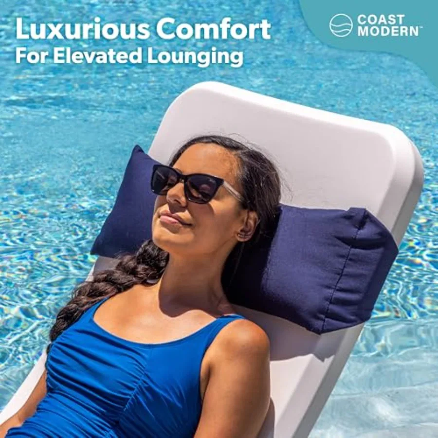 Coast Modern Outdoor Lounge Chair Pillow with Strap - Waterproof Headrest Pillow for Pool Lounger and Patio Chaise Cushions
