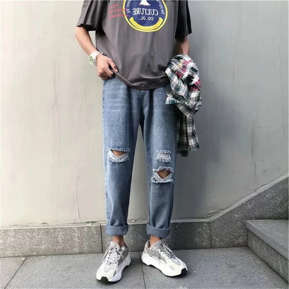 Nieuwe Aankomst Lente Zomer Kniegat Mannen Cowboy Hiphop Streetwear Denim Skinny Jeans Mannen Kleding Voor Tiener Potlood Broek