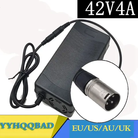 36V 충전기 42V 4A 전기 자전거 리튬 배터리 충전기, 3핀 XLR 소켓/커넥터가 있는 36V 리튬 배터리 팩용