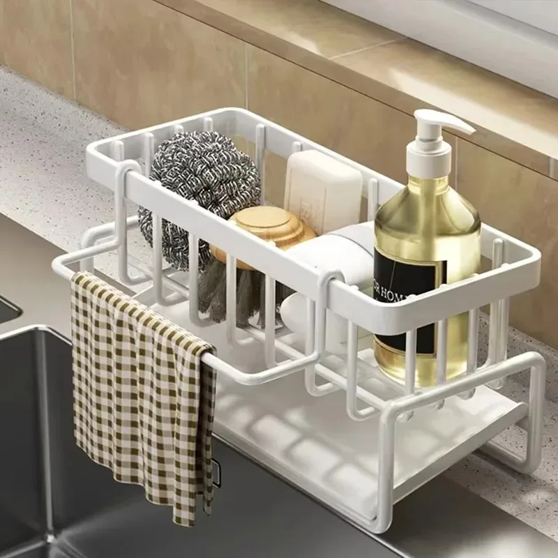 

Sink Organizer Drainage Rack Space Saving Kitchen Storage Utensils Accessories Compact Tap Mounted Spice Shelf