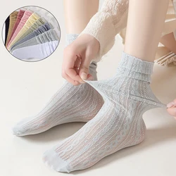 1Pair Women Socks Thin JK Lolita Solid Color Breathable Cotton Loose Sock High Quality Fashion Colorful Ultra-thin Female Sox