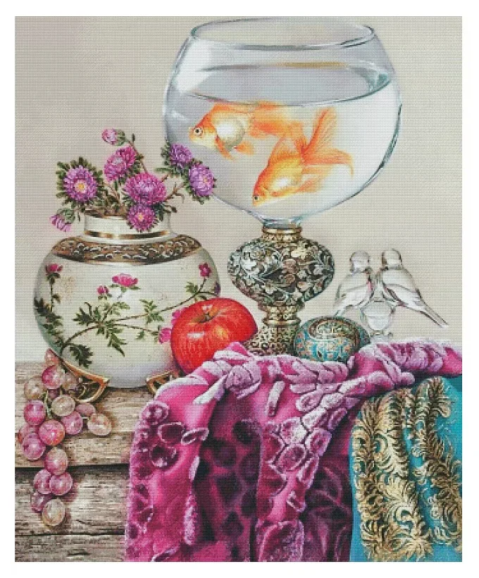 Gold fish A vase on the table 16CT14CT Unprinted Top Quality Cross Stitch Kits Embroidery Art DIY Handmade Needlework Home Decor