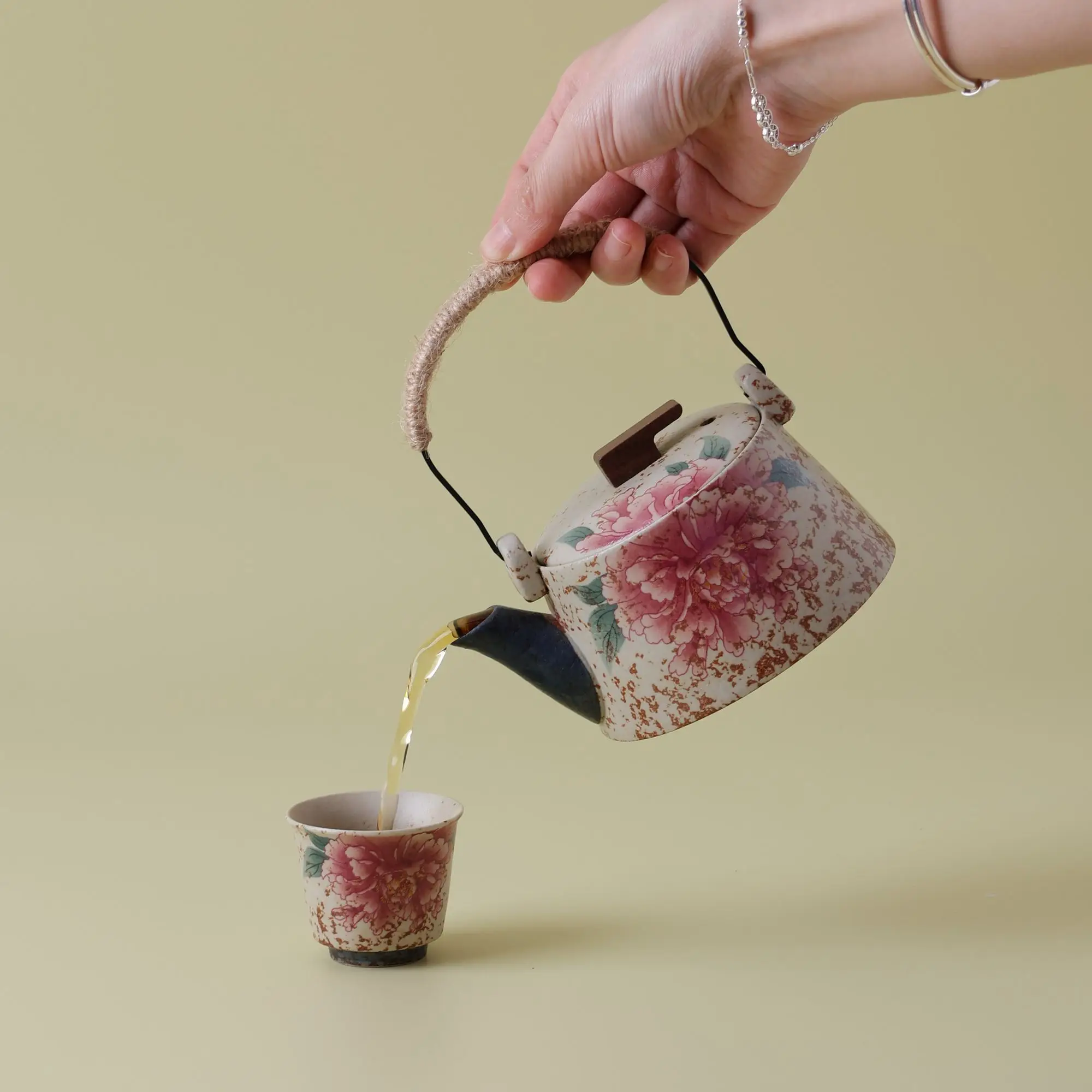 Flint Red Peony Beam Pot One Pot Two Cups Kung Fu Tea Set Small Set Home Office Tea Set