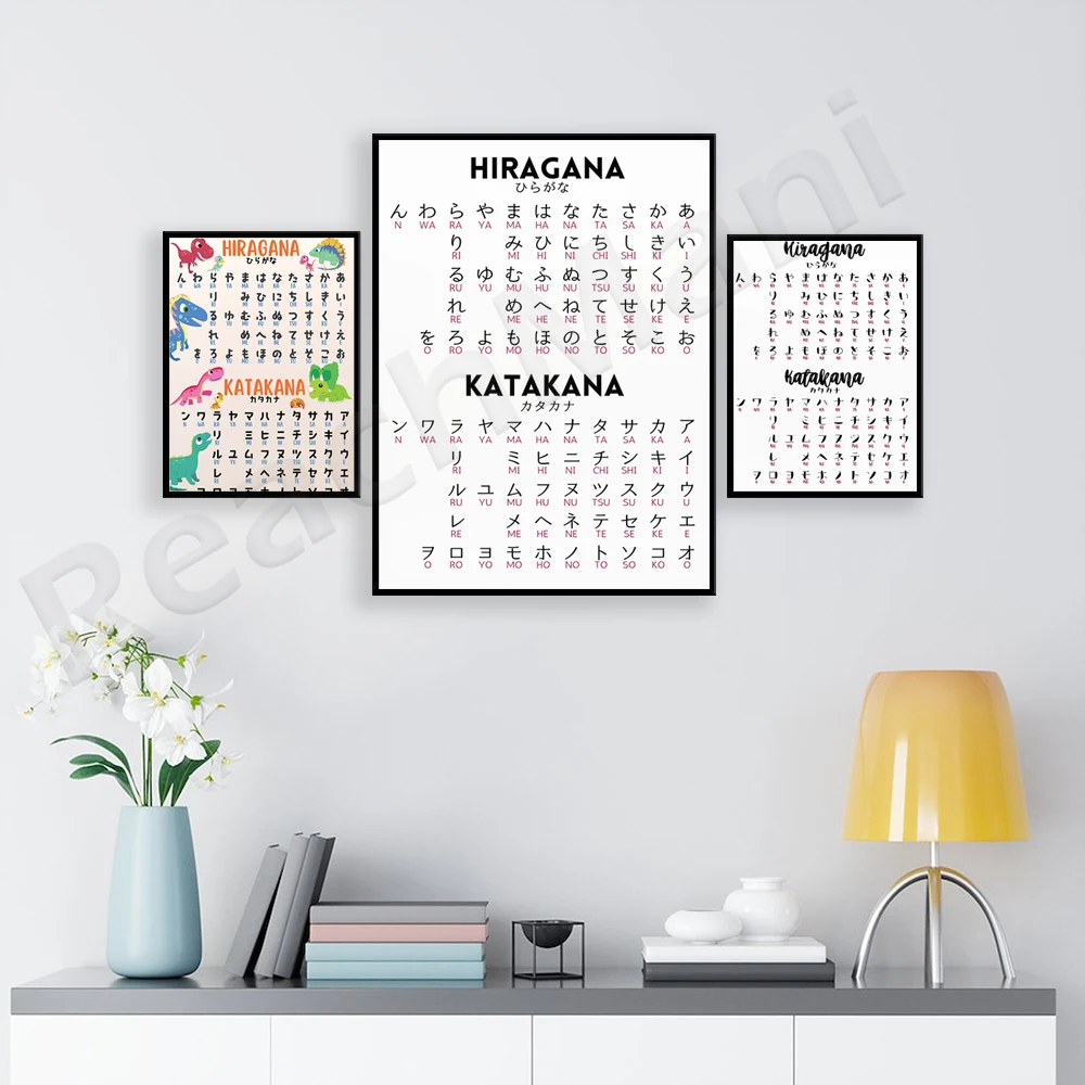 Japanese Hiragana and Katakana infographic poster, Hiragana graphic minimalist design, gift for Japanese language learners